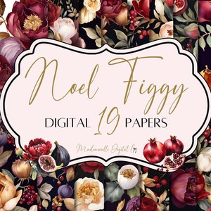 Noel Figgy Fichi festivi, melograni Sfondi floreali Acquerello digitale 12X12 Carte