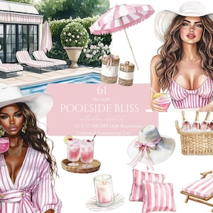 Clipart dell'agenda Poolside Bliss, agenda rosa, ragazza, diario acquerello, invito estivo a bordo piscina, decorazione rosa