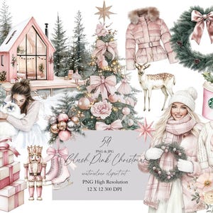 Blush Pink Christmas Clipart Winter Planner Clipart, Aquarela rosa Aquarela, Cottagecore, inverno Clipart