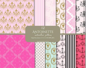 Marie Antoinette Digitales Papier, Rokoko Scrapbook Papier, Coquette Tapete, Französische Vintage Hintergründe, Royalcore Bedruckbares Papier