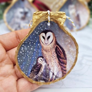 Owl Ornaments - Handmade Seashell Decoration - Owl hanging ornament - Owl lover gift - woodland birds ornament - bird ornament - bird lover