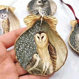 Barn Owl Ornaments - Handmade Bird decorations - owl lover gift - woodland animals decoration - miniature art - cottagecore gift for mum