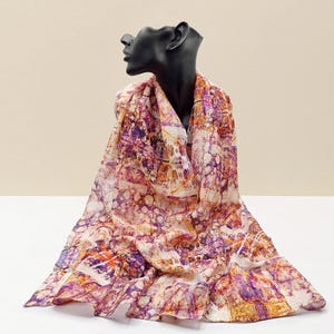 Silk Scarf - Pink Scarf - Pink Silk Neckerchief - Printed Scarf - Designer Neckerchief - Painting Scarf - Abstract Art Neckerchief - Corals