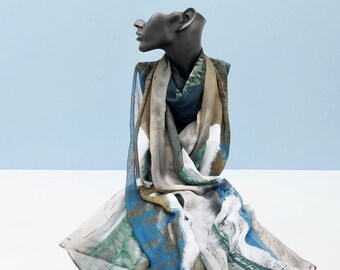 Oversized Schal mit Berg Muster: Viskose-Modal Schal Wrap