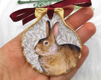 Decorazione a forma di coniglio - Decorazione da appendere a forma di coniglio - Regalo personalizzato a forma di coniglio - Decorazione a forma di coniglio Cottagecore - Decorazione a forma di conchiglia - Bosco - Regalo di Pasqua