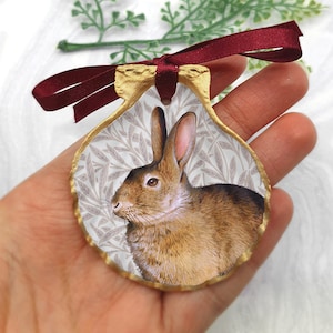 Rabbit Ornament - Bunny hanging decoration - Personalised bunny gift - Cottagecore rabbit decor - seashell ornament - Woodland - Easter gift