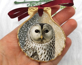 Owl Ornament - Owl hanging ornament - owl lover gift - bird Christmas ornament - shell ornament - Handmade hanging decoration - bird lover