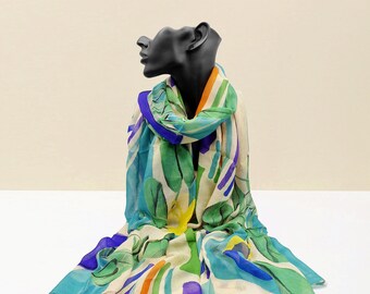 Oversized Tropical Scarf - Colourful parrots Shawl - Printed Scarf - Designer scarf - Summer shawl - Modern art scarf - Tropical Pareo
