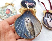 Handmade Christmas ornaments - woodland ornaments - shell Christmas ornaments - decoupage decoration - animals ornaments - winter woodland