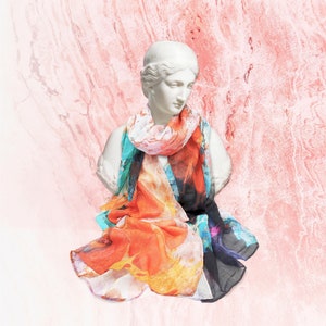SILK Scarf - Oversized Scarf - Colorful silk shawl - silk shawl - silk wrap - luxurious scarf - designer scarf - scarf gift - Marble Scarf