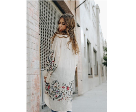 Embroidered Kimono Ivory Cream Kimono 
