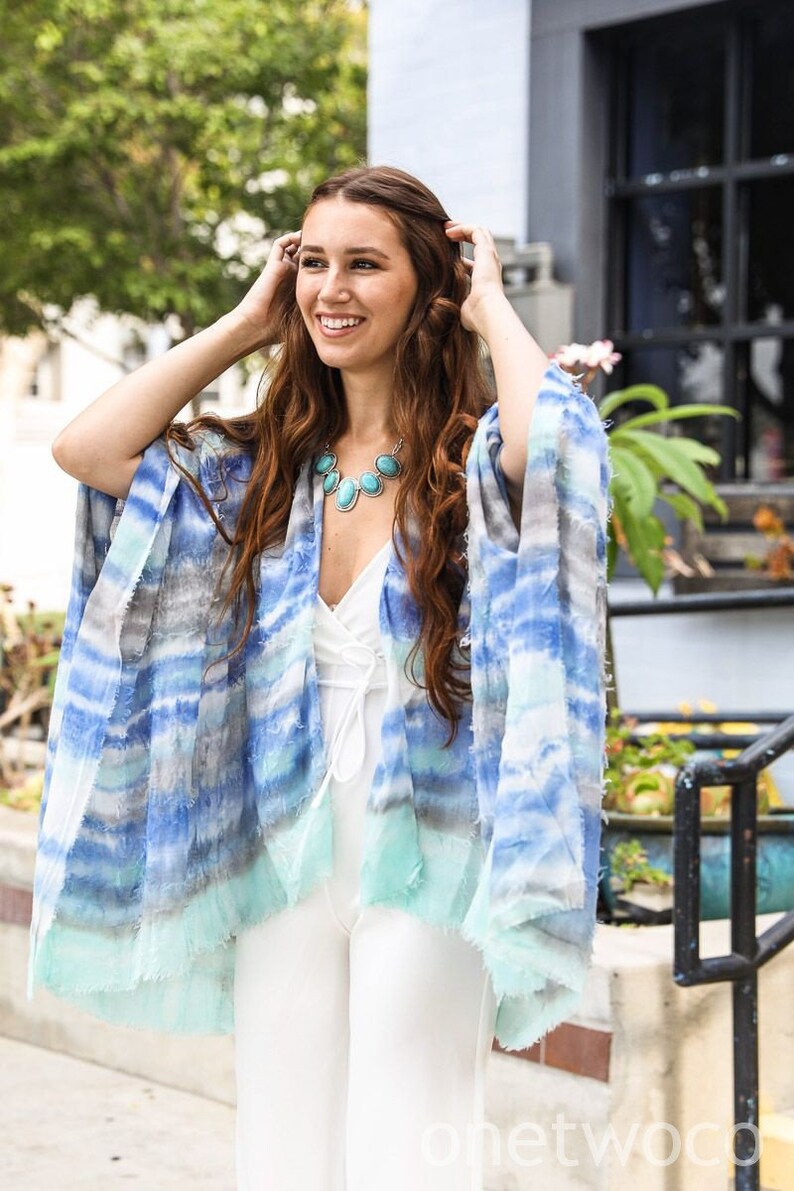 festival Bohemian Dip Dye Kimono Beach cover up Summer Dress Jacket Kimono