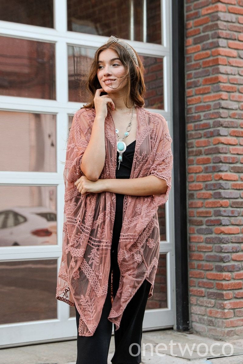 Pink lace deals kimono cardigan