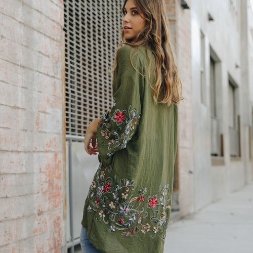 Floral Embroidery Kimono Etsy