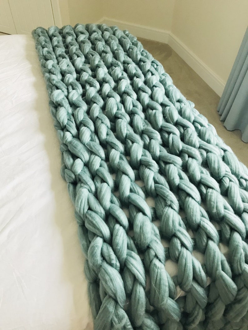 Chunky Knitted Woollen Bed Runner Blanket Throw Etsy