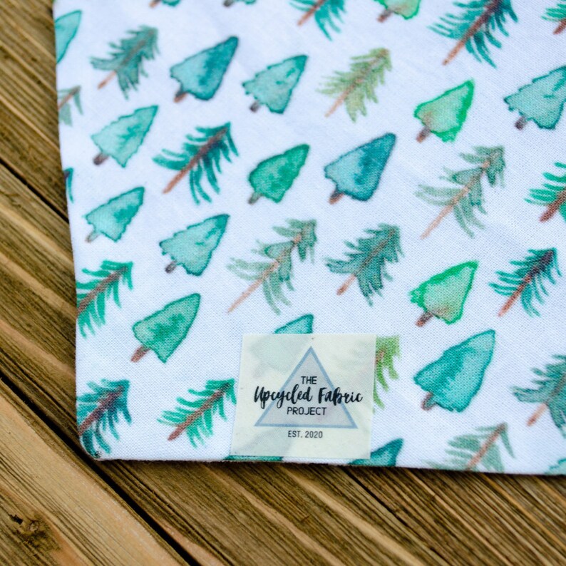 Upcycled Fabric Bandana Sustainable Fabric Cat Bandana Tie On Dog Bandana Evergreen Reversible Handmade Pet Bandana