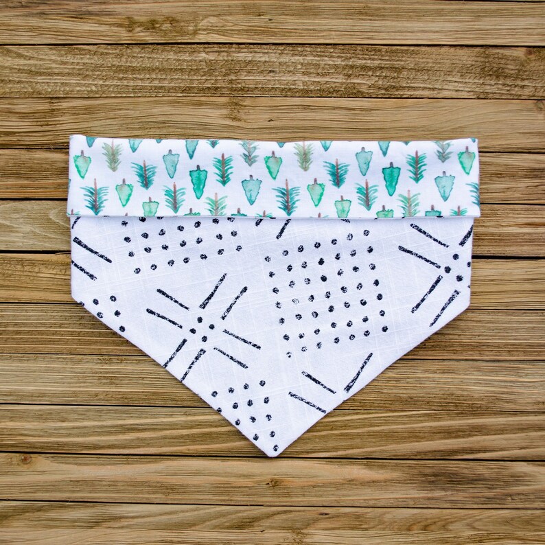 Upcycled Fabric Bandana Sustainable Fabric Cat Bandana Tie On Dog Bandana Evergreen Reversible Handmade Pet Bandana