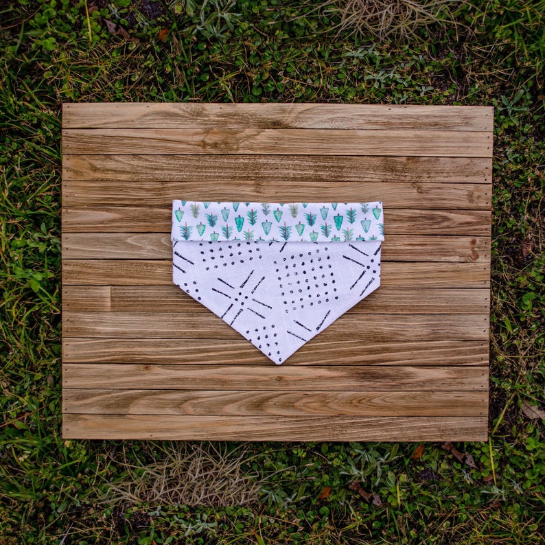 Upcycled Fabric Bandana Sustainable Fabric Cat Bandana Tie On Dog Bandana Evergreen Reversible Handmade Pet Bandana