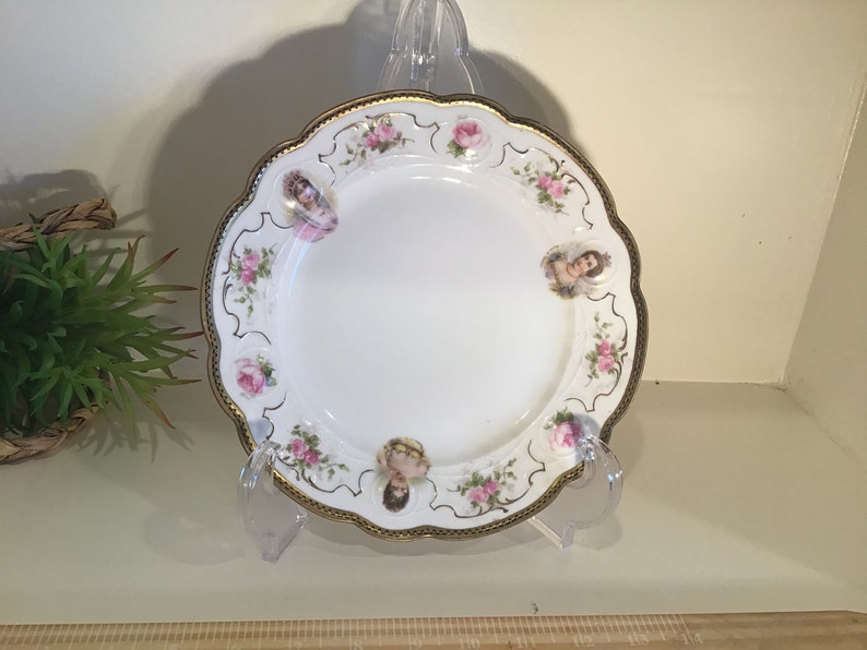 Antique Moritz Zdekauer Plate Flowers Woman