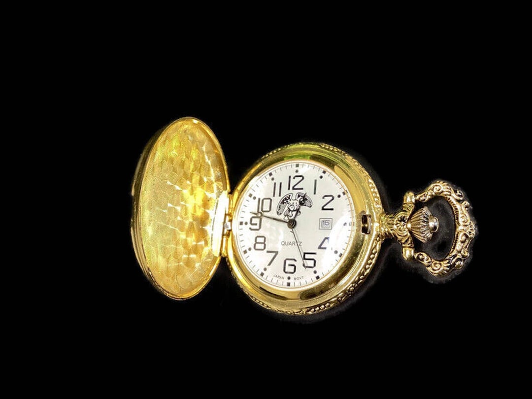 Vintage Quartz Pocket Watch With Date Japan Movt Gold Tone Etsy