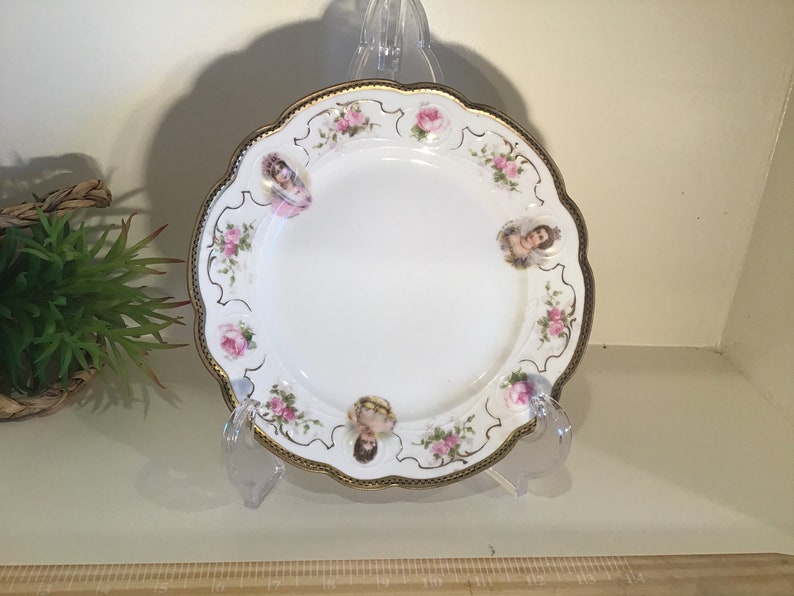 Antique Moritz Zdekauer Plate Flowers Woman