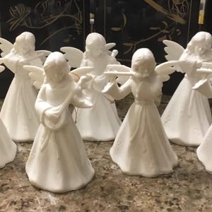Vintage Angel Band Ornaments - White Lucite Set of 7 - Made in Hong Kong
