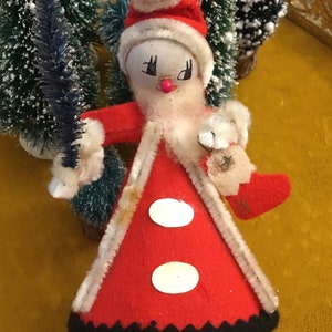 Japanese Santa Claus - Retro Vintage Santa - Spun Silk Cone Santa with Hand Painted Face and Pipe Cleaners - Rare - Made in Japan - 1950’s