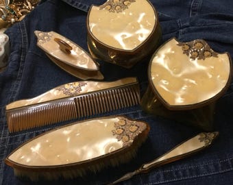 Cómoda antigua - Juego Art Nouveau de baquelita color caramelo - 6 piezas - Década de 1920