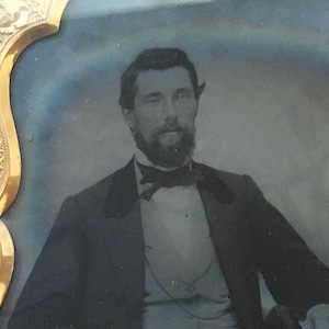 Antique Ambrotype Photograph - Handsome Bearded Young Man In Finest Dress - 6th Plate - American 1800’s