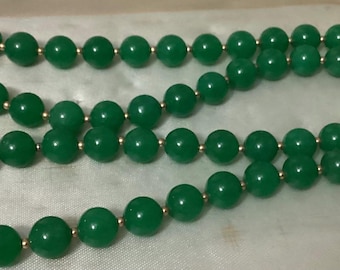 Jade Bead Necklace - Apple Green - 14kt Gold Clasp and Beads