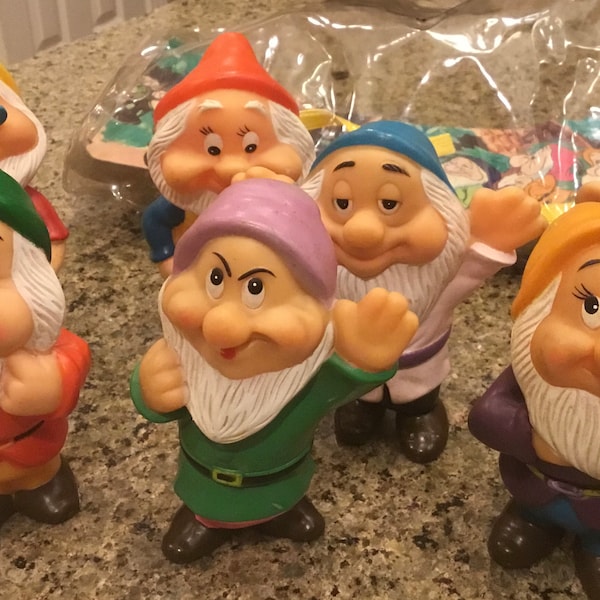 Walt Disney Productions - Seven Dwarfs Squeaky Toys - Set of 7 - Made in Hong Kong - 1960’s