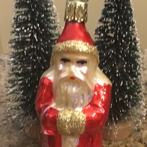 Vintage German Inge Glass Santa Claus Mercury Glass Ornament - Hand Painted Hand Blown Christmas Glass - Made in Germany