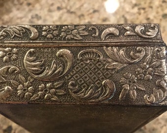 Vintage Japanese Copper Metal Trinket Box - Wooden Sailing Ship