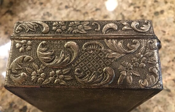 Vintage Japanese Metal Trinket Box - Wooden Sailing Ship - Made in