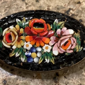 Vintage Italian Brooch - Glass Micro Mosaic Millifiori Bouquet - Hand Made in Italy