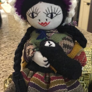 Vintage Peruvian Folk Art Doll - Handmade Doll with Two Little Babies - Cloth Doll - Made in Peru - 1970’s