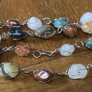 Artisan Made Brazilian Polished Natural Gem Necklace - Silver Wire Caged