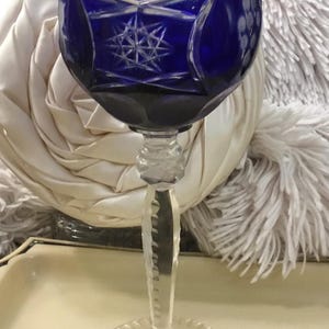 German Cut Crystal Wine Glass Goblet - Cobalt Blue - Grape and Star - Annahutte Brilliant Cut - Vintage - Made in West Germany