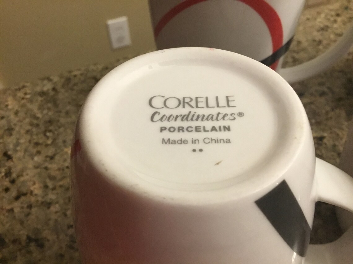 Corelle Coordinates Porcelain Coffee Mugs Black and Red Etsy