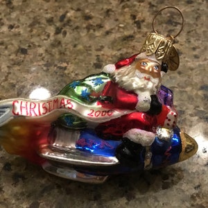 Vintage Christopher Radko Ornament - Santa on Spaceship - Year 2000