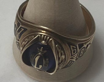 JOSTENS 1964 - 10K Yellow Gold High School Class Ring - Ladies Size 6 - Blue Stone with L