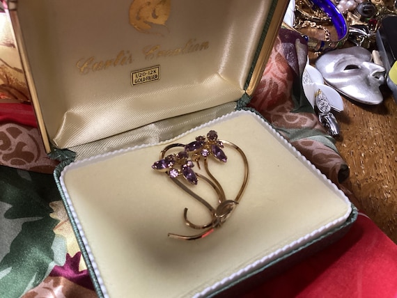1950’s Curtis Creation Amethyst Gold Filled Brooch