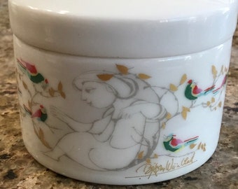 Joyero vintage de porcelana fina Studio-Linie de Rosenthal, firmado por el artista Bjorn Wiinblad, fabricado en Alemania