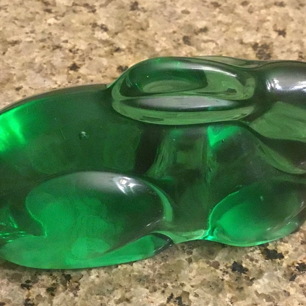 Murano Glass Bunny Rabbit Paper Weight Vibrant Green Venetian Glass - Made in Italy - 1970’s