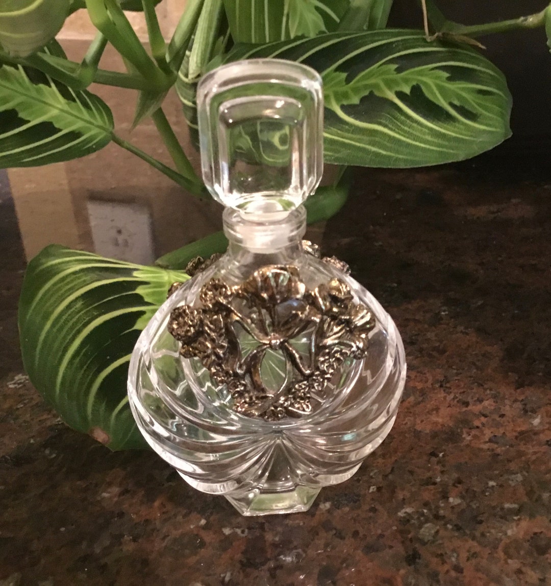 French Crystal Perfume Bottle Vintage Van Cleef Refillable Bottle Metal