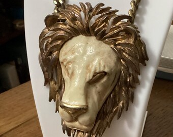Luca Razza 1970's Brutalist Golden Lions Head - Leo Pendant