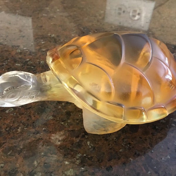 Lalique Crystal - Amber Turtle Figurine - Vintage MCM French Crystal - 1960’s