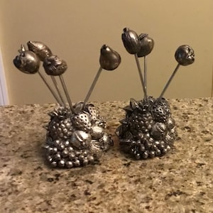 Art Deco Hors d’Oeuvres Cocktail Sticks - Antique Fruit Themed Sticks with Holders