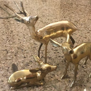 Mid Century Solid Brass Deer Christmas Figurines - Set of 3 - 1960’s Holiday Decor