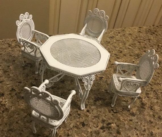 Vintage Doll House Patio Furniture White Wrought Iron Style Tables